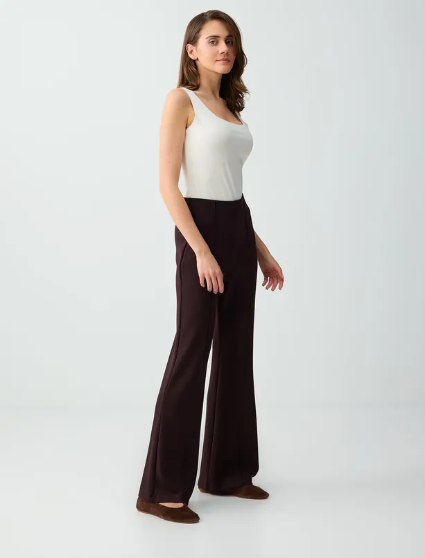 Women Brown High Waist Wide Leg Modal Knitted Jogger Pants