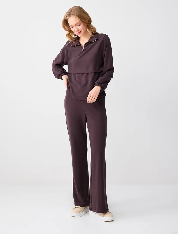 Women Brown Regular Leg Regular Waist Long Jogger Pants