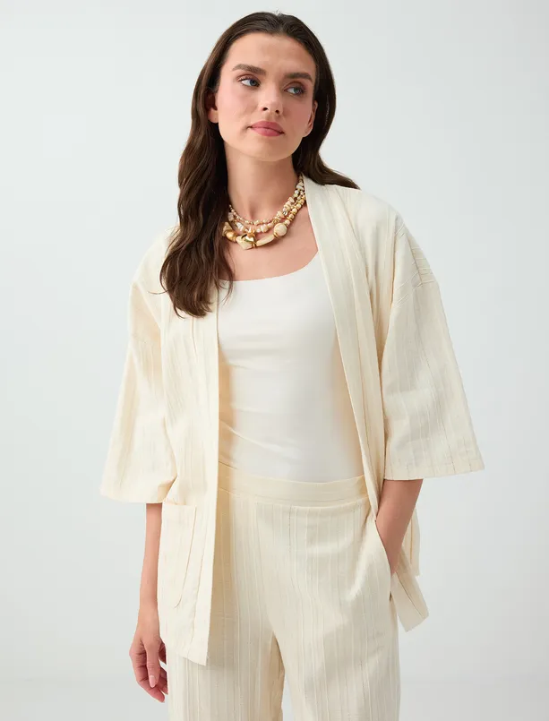 Bayan  Truvakar Kol Açık Yaka Pamuklu Kimono
