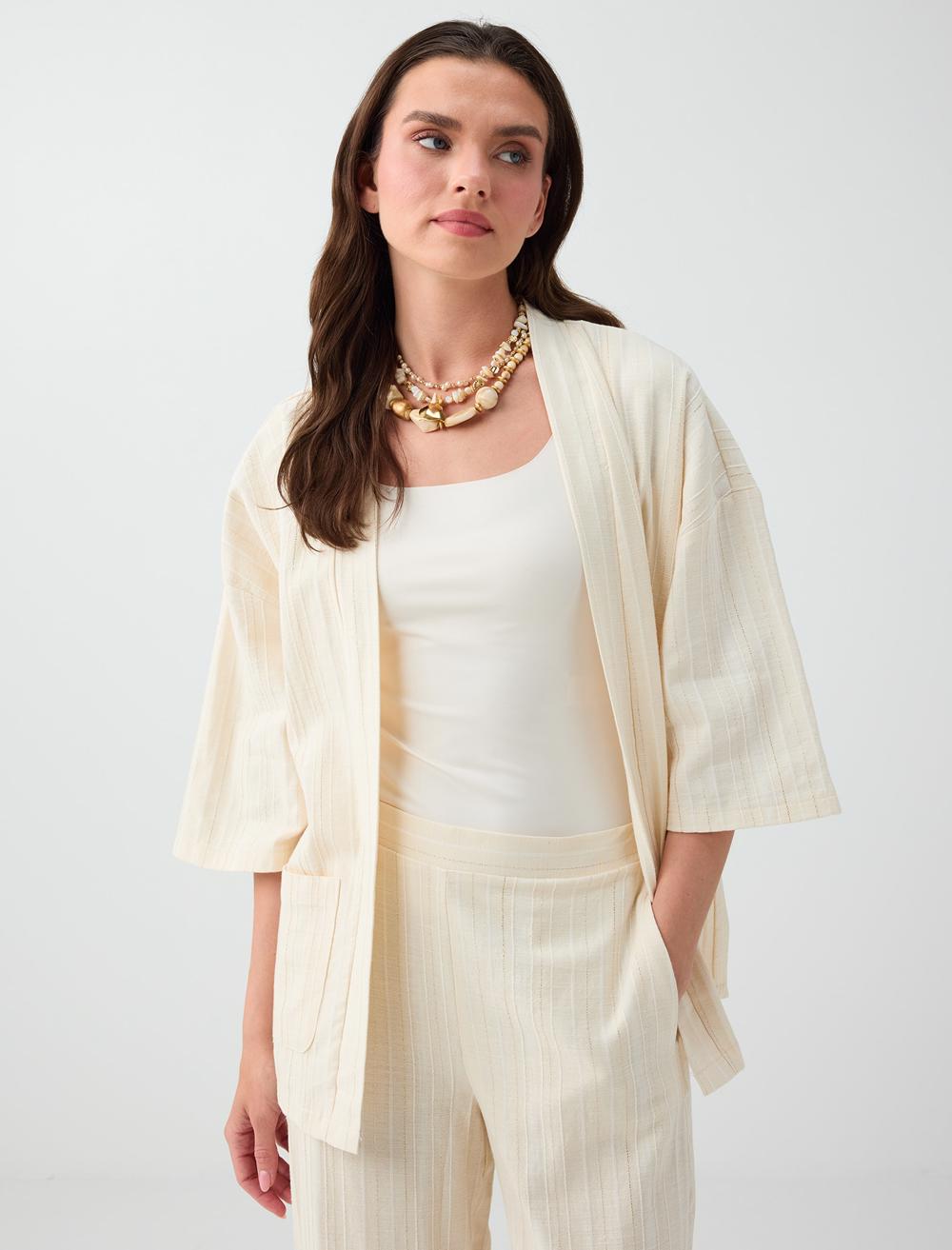 Truvakar Kol Açık Yaka Pamuklu Kimono