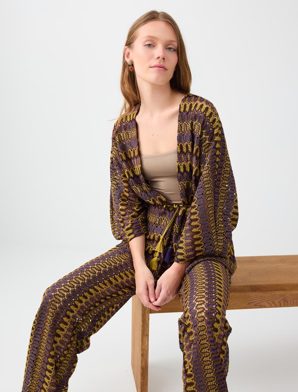 Bağlama Detaylı Ajurlu Desenli Kimono