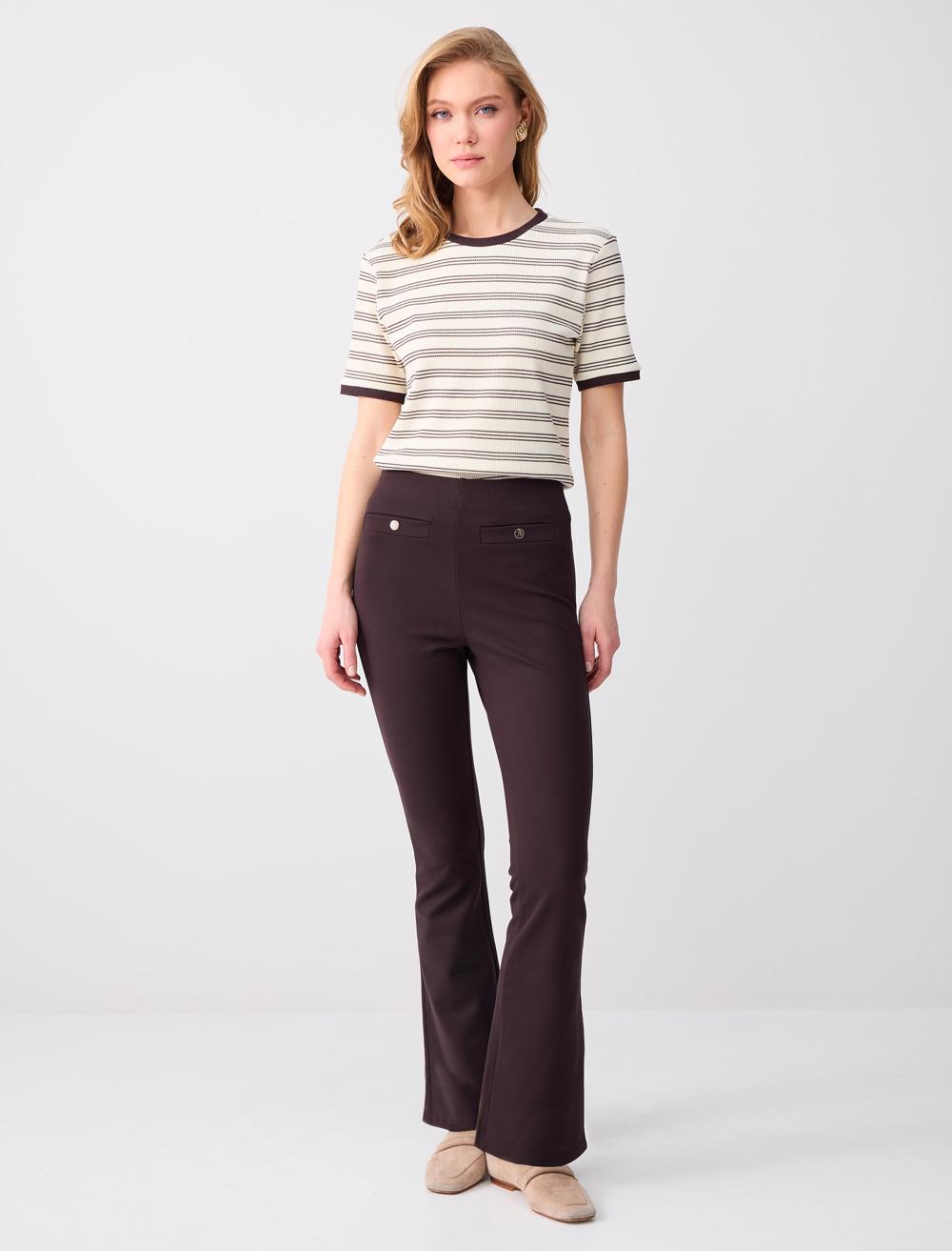 Bol Paça Yüksek Bel Dar Kesim Örme Pantolon