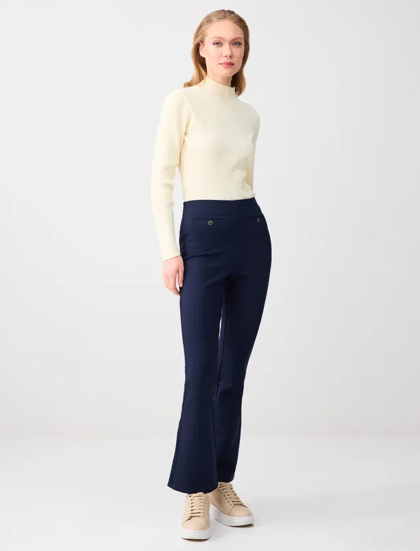 Bayan  Bol Paça Yüksek Bel Dar Kesim Örme Pantolon