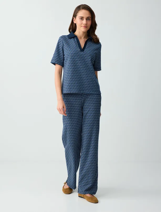 Women  Wide Leg Regular Waist Geometric Patterned Knitted Pants