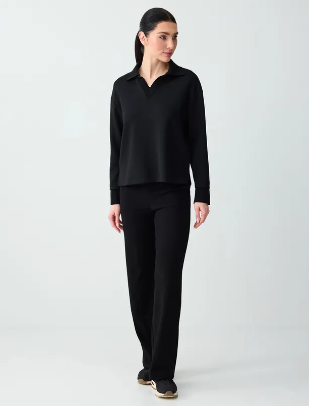 Bayan Siyah Beli Lastikli Normal Bel Normal Paça Örme Pantolon