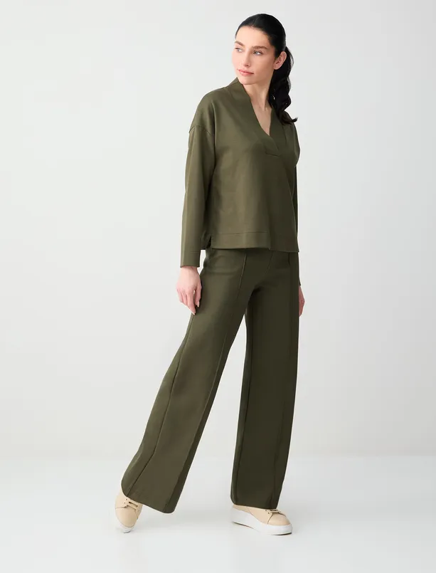 Bayan  Rahat Kesim Bol Paça Yüksek Bel Uzun Örme Pantolon