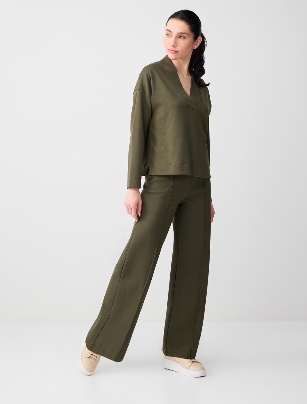 Rahat Kesim Bol Paça Yüksek Bel Uzun Örme Pantolon