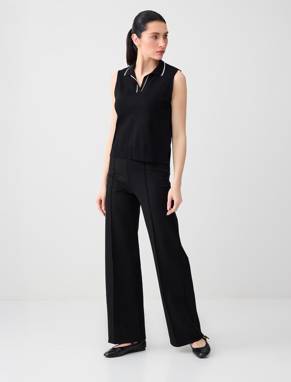 Rahat Kesim Bol Paça Yüksek Bel Uzun Örme Pantolon