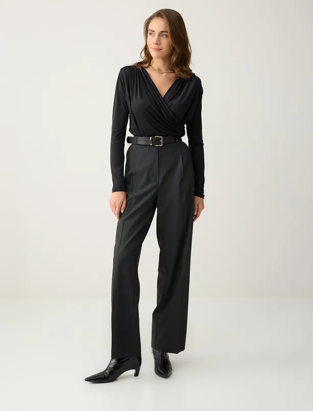 Women Anthracite Normal Waist Normal Leg Woven Pants with Pockets