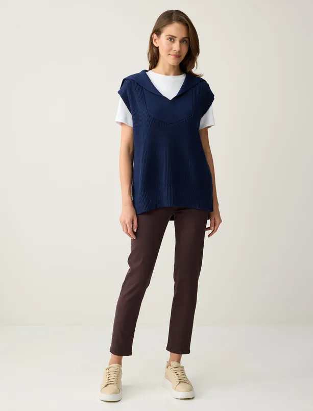 Bayan  Normal Paça Yüksek Bel Cepli Dokuma Pantolon