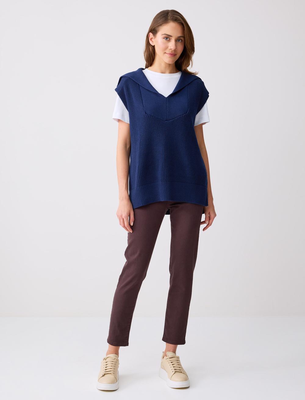 Normal Paça Yüksek Bel Cepli Dokuma Pantolon