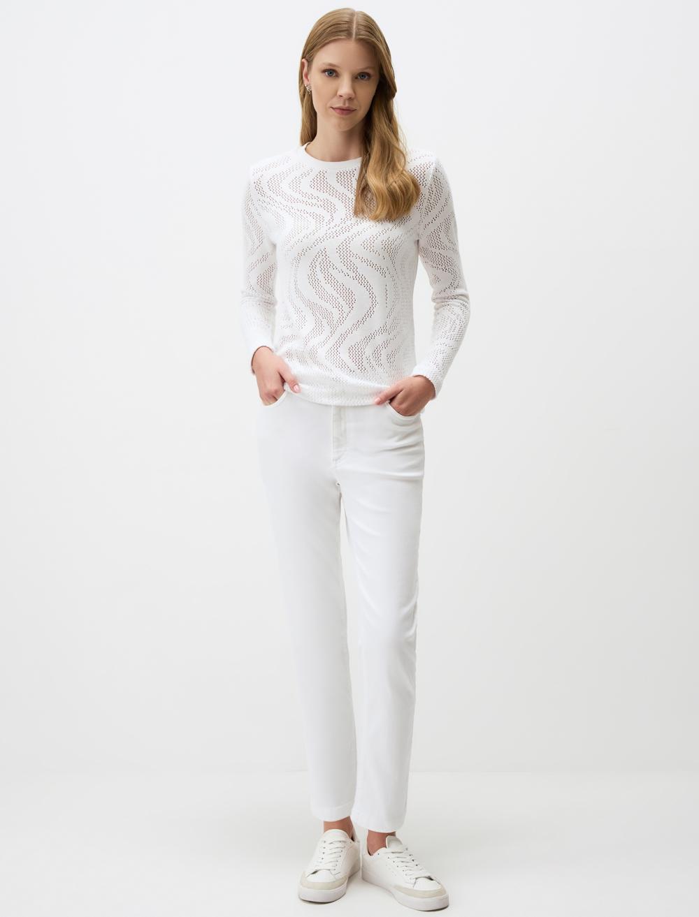 Normal Paça Yüksek Bel Cepli Dokuma Pantolon