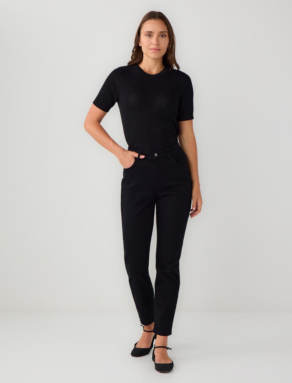 Normal Paça Yüksek Bel Cepli Dokuma Pantolon