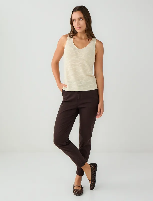 Women Brown High Waist Regular Leg Woven Pants with Side Pockets