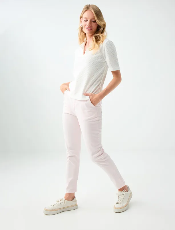Women Light Pink High Waist Regular Leg Woven Pants with Side Pockets