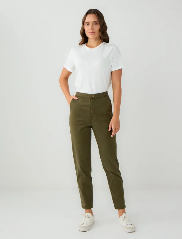 Bayan  Yandan Cepli Yüksek Bel Normal Paça Dokuma Pantolon