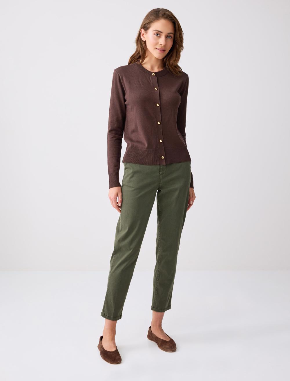 Yandan Cepli Yüksek Bel Normal Paça Dokuma Pantolon