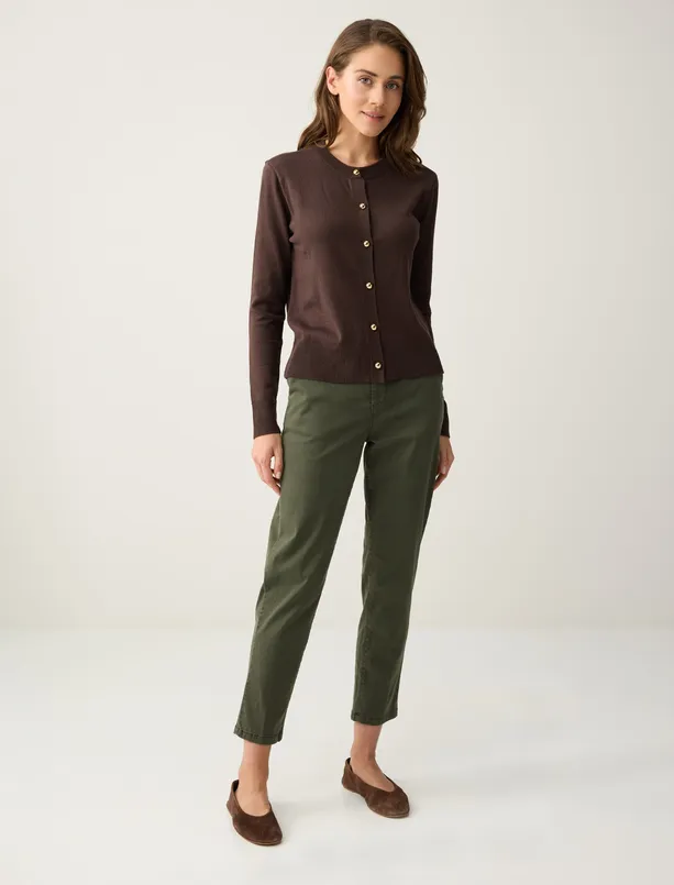 Bayan  Yandan Cepli Yüksek Bel Normal Paça Dokuma Pantolon