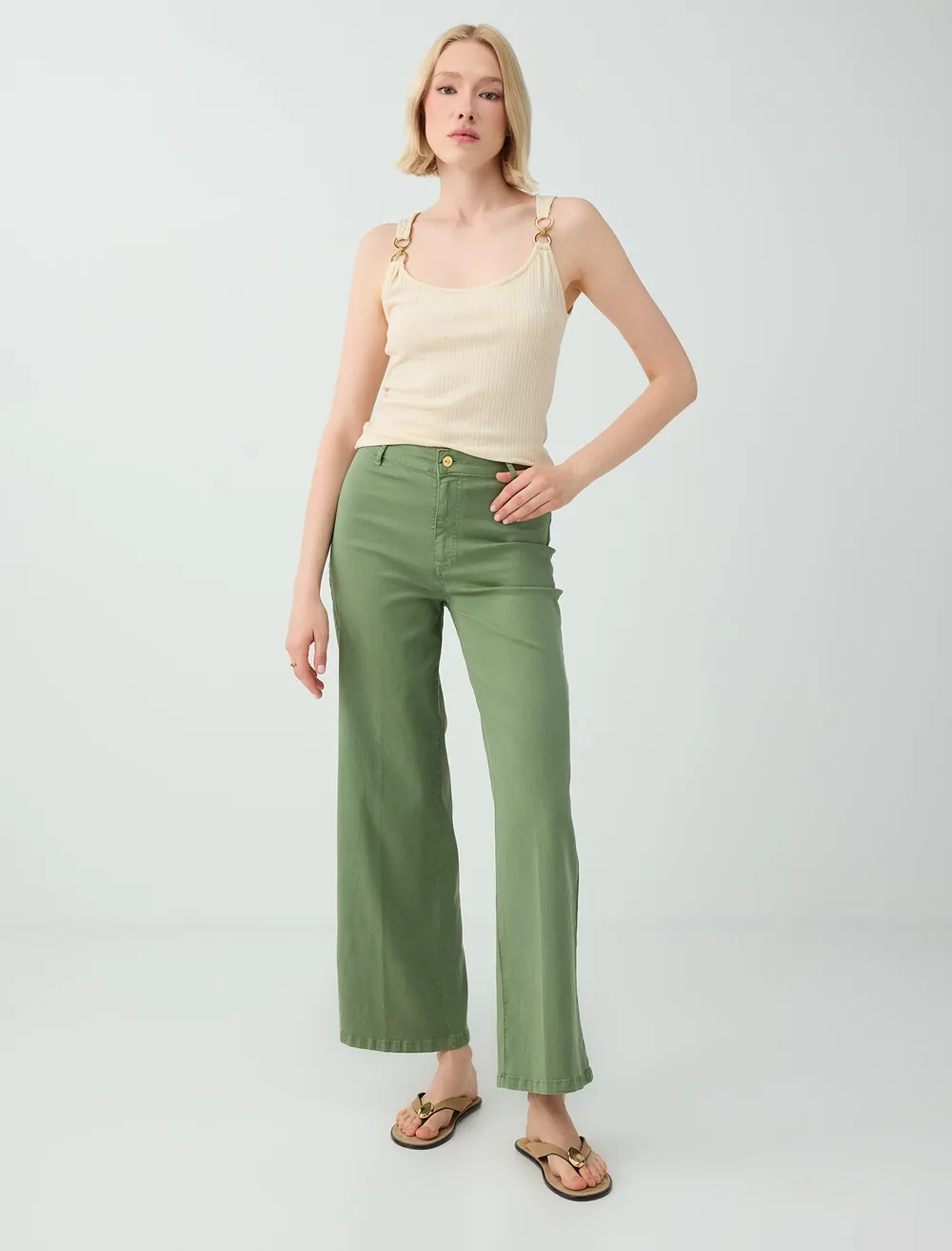 Regular Waist Flared Woven Long Pants