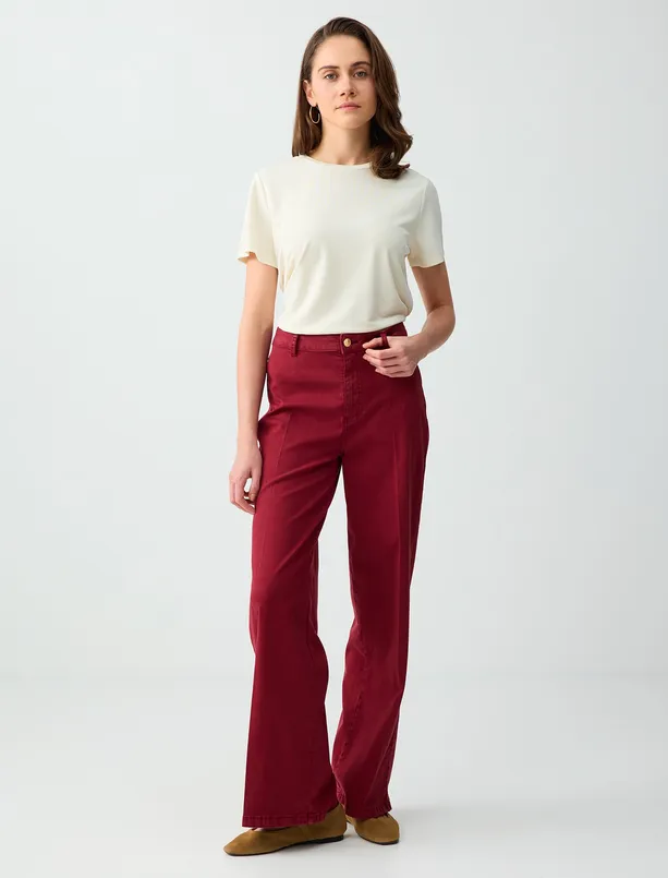 Bayan  Normal Bel İspanyol Paça Dokuma Uzun Pantolon