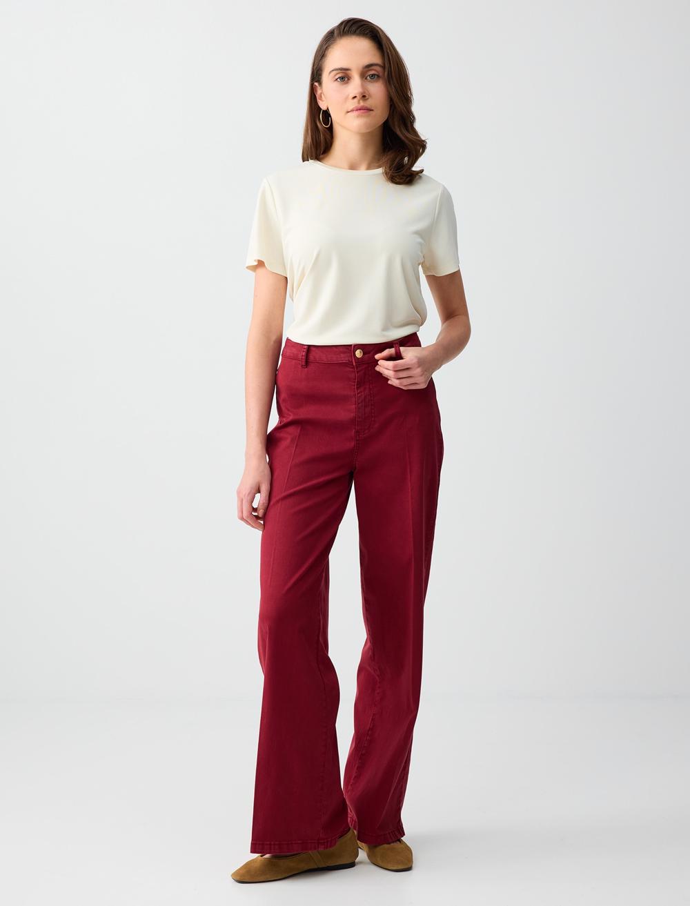 Normal Bel İspanyol Paça Dokuma Uzun Pantolon