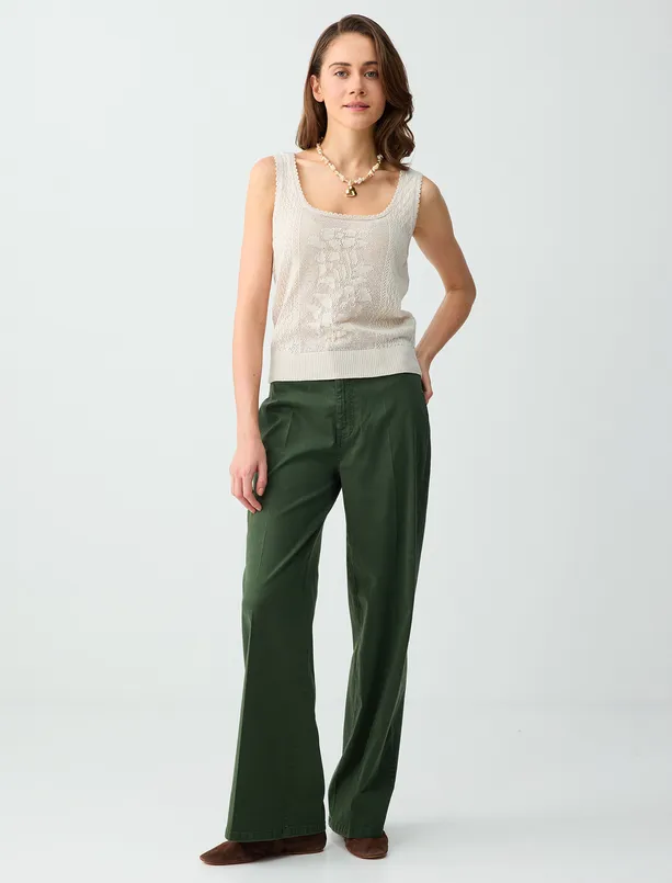 Bayan  Normal Bel İspanyol Paça Dokuma Uzun Pantolon