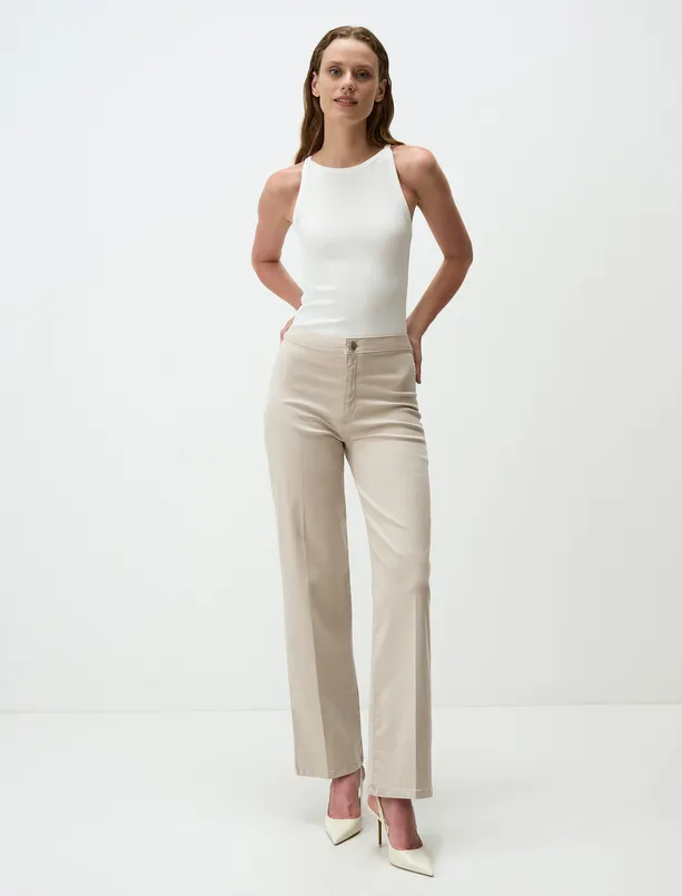 Bayan  Normal Bel İspanyol Paça Dokuma Uzun Pantolon