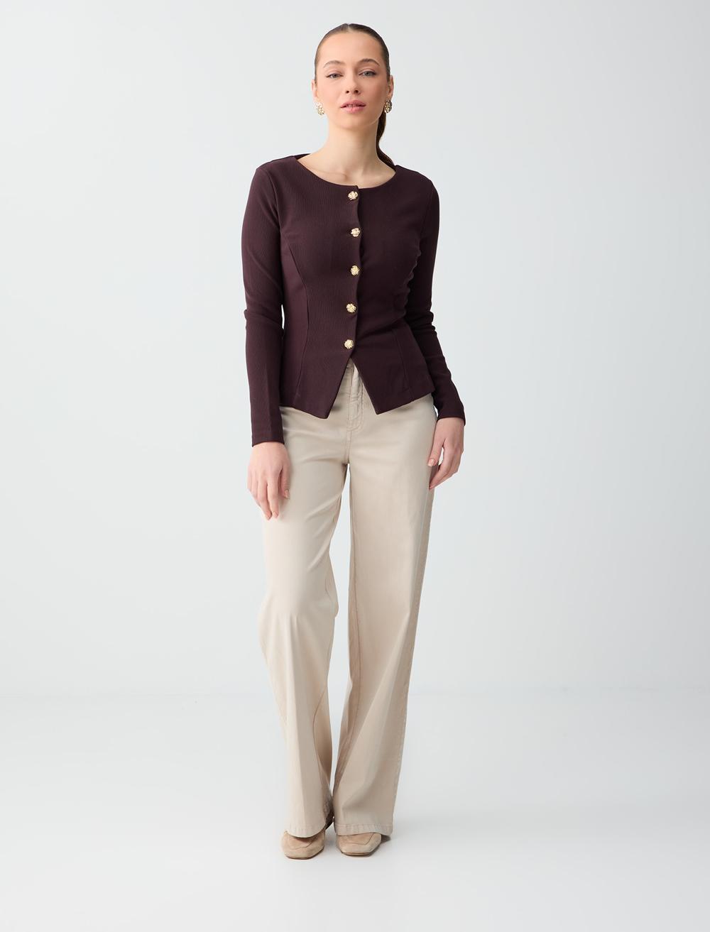 Normal Bel İspanyol Paça Dokuma Uzun Pantolon