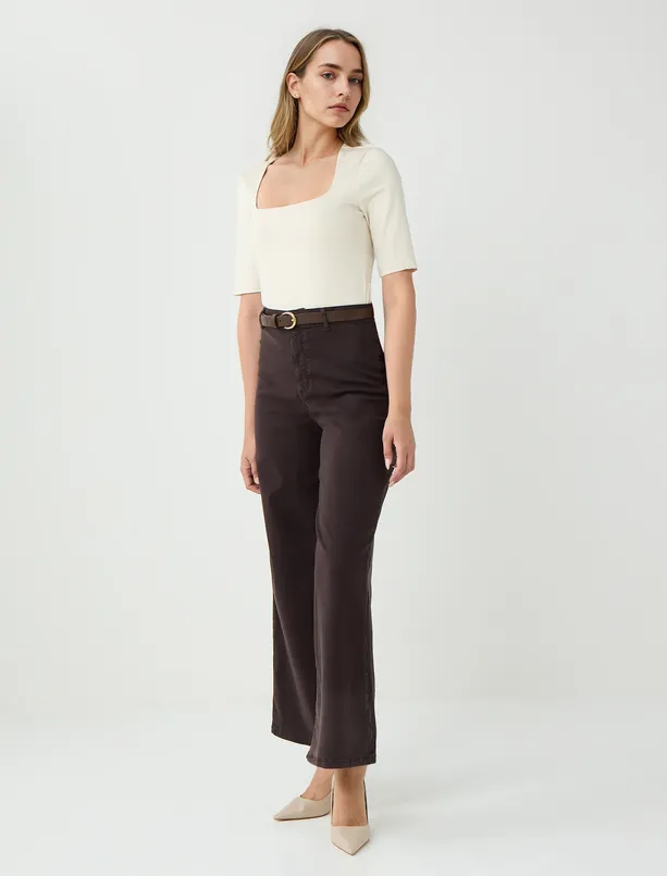 Women Brown Regular Waist Flared Woven Long Pants