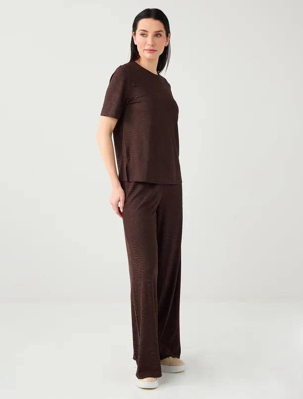 Bayan Kahverengi Normal Bel Normal Paça Uzun Jakarlı Örme Pantolon