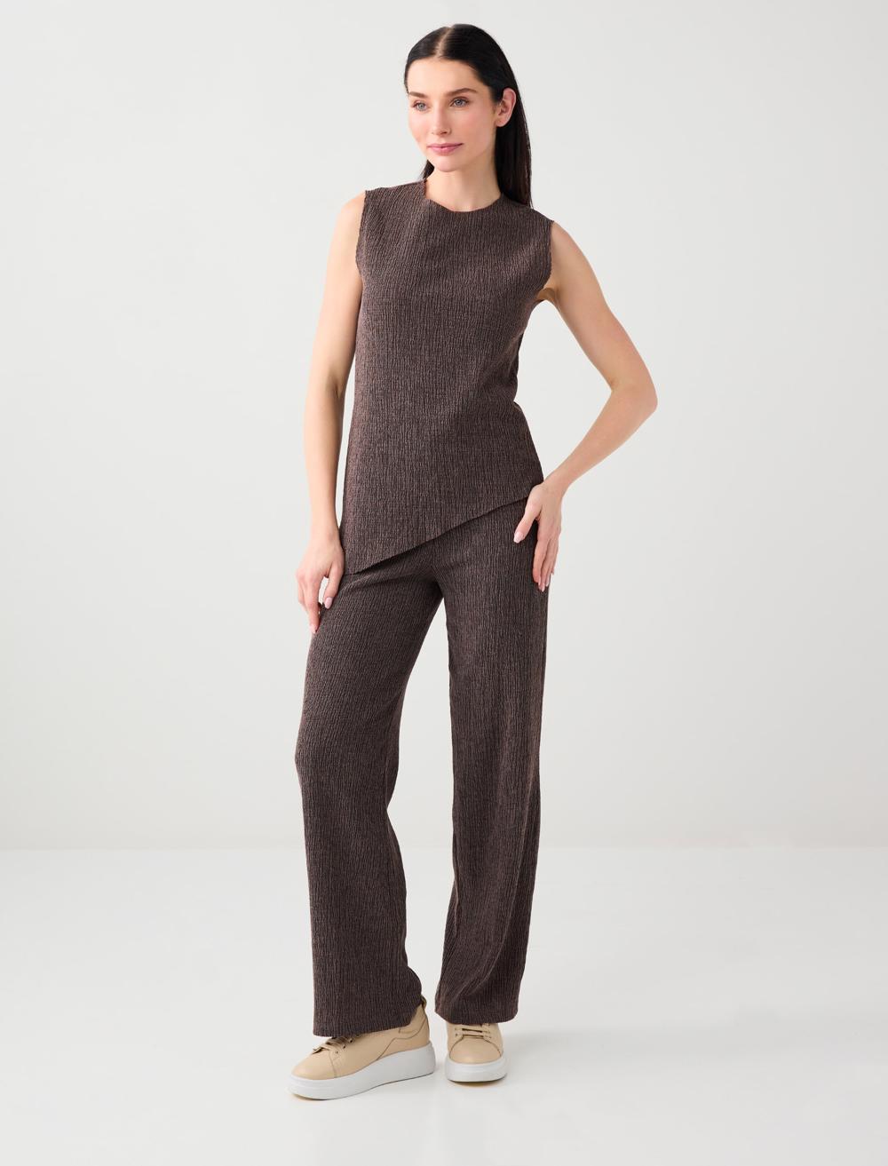 Bol Paça Normal Bel Uzun Örme Pantolon