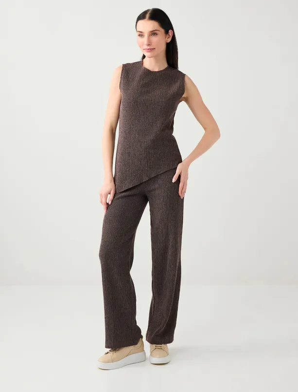 Bayan  Bol Paça Normal Bel Uzun Örme Pantolon