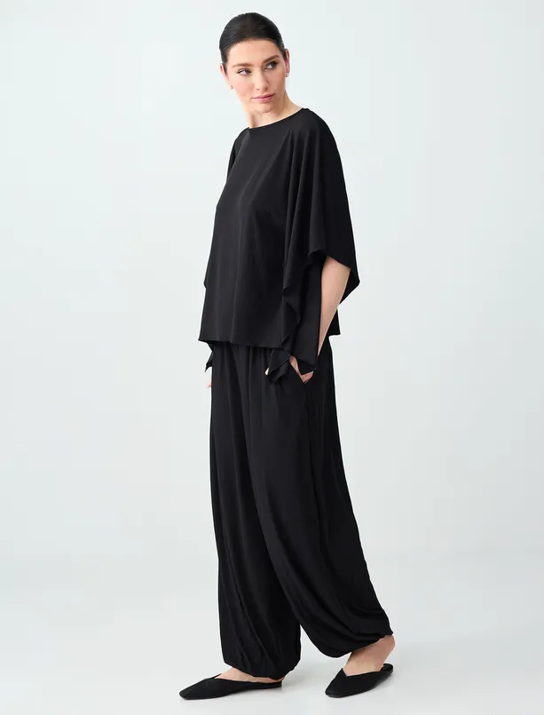 Bayan  Rahat Kesim Lastikli Paça Normal Bel Örme Pantolon