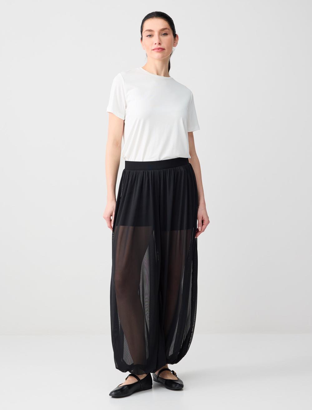 Rahat Kesim Normal Bel Lastikli Paça Mesh Pantolon