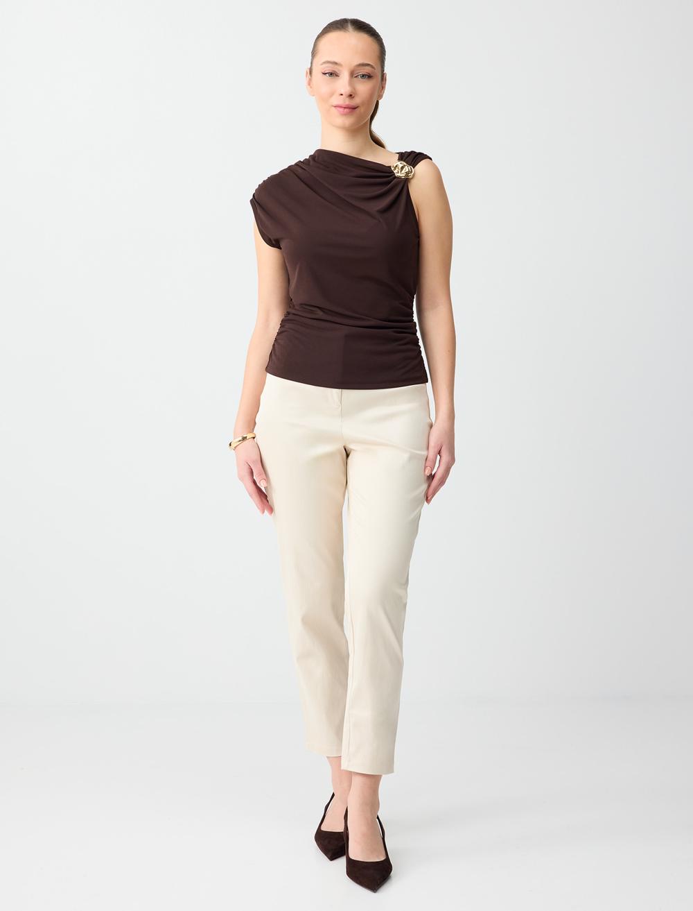 Yüksek Bel Normal Paça Dokuma Gabardin Pantolon