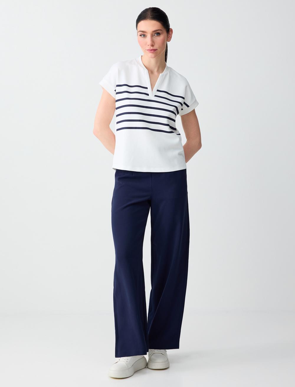 Normal Bel Normal Paça Dokuma Uzun Pantolon