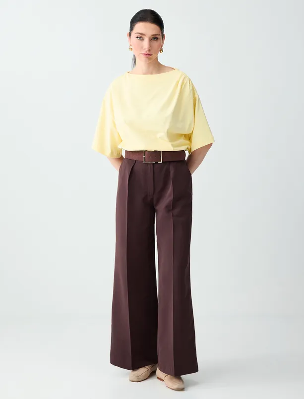 Bayan  Rahat Kesim Normal Bel Dokuma Gabardin Pantolon