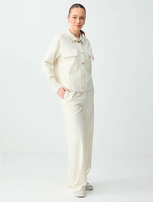 Bayan  Normal Paça Normal Bel Çizgili Uzun Örme Pantolon