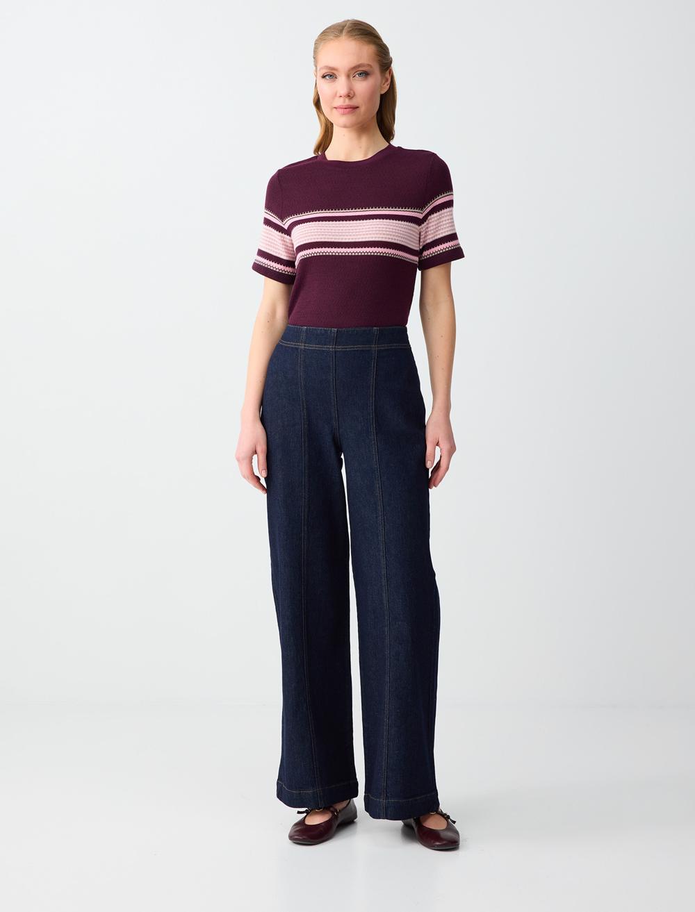 Yüksek Bel Normal Paça Pamuklu Uzun Denim Pantolon