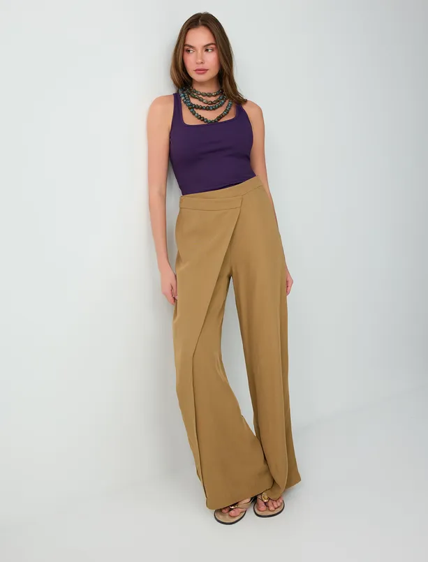 Bayan  Bağlama Detaylı Bol Kesim Normal Paça Pantolon