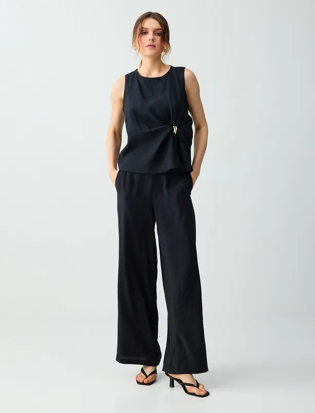 Women  Elastic Waist Normal Waist Woven Trousers with Pocket Details