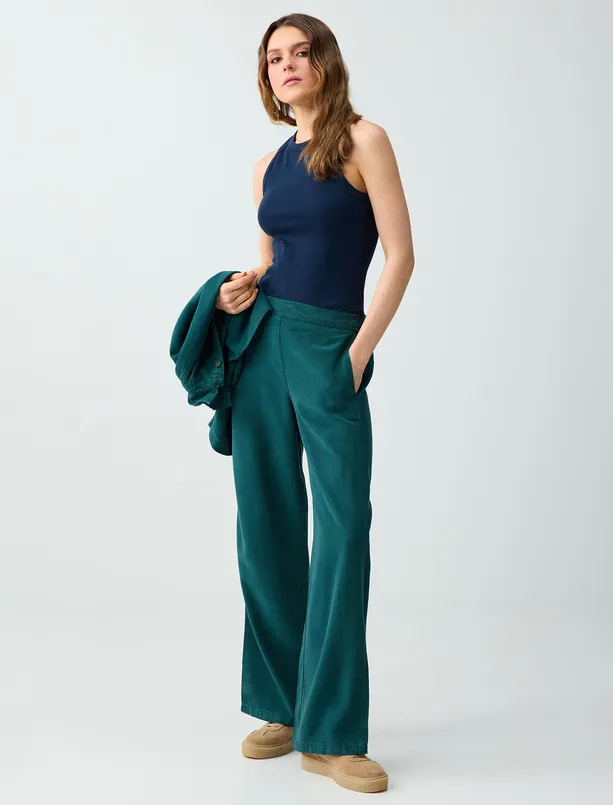 Bayan  Normal Bel Normal Paça Cep Detaylı Uzun Pantolon