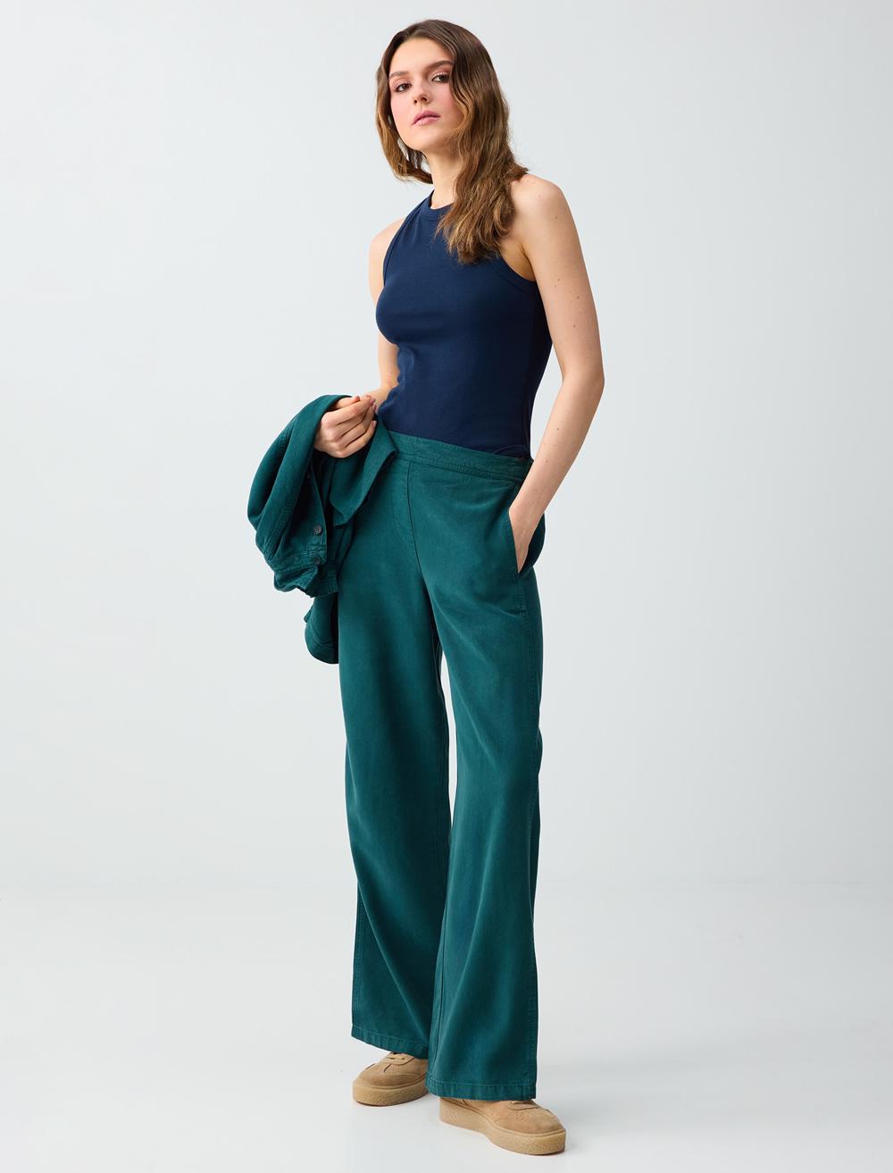 Normal Bel Normal Paça Cep Detaylı Uzun Pantolon