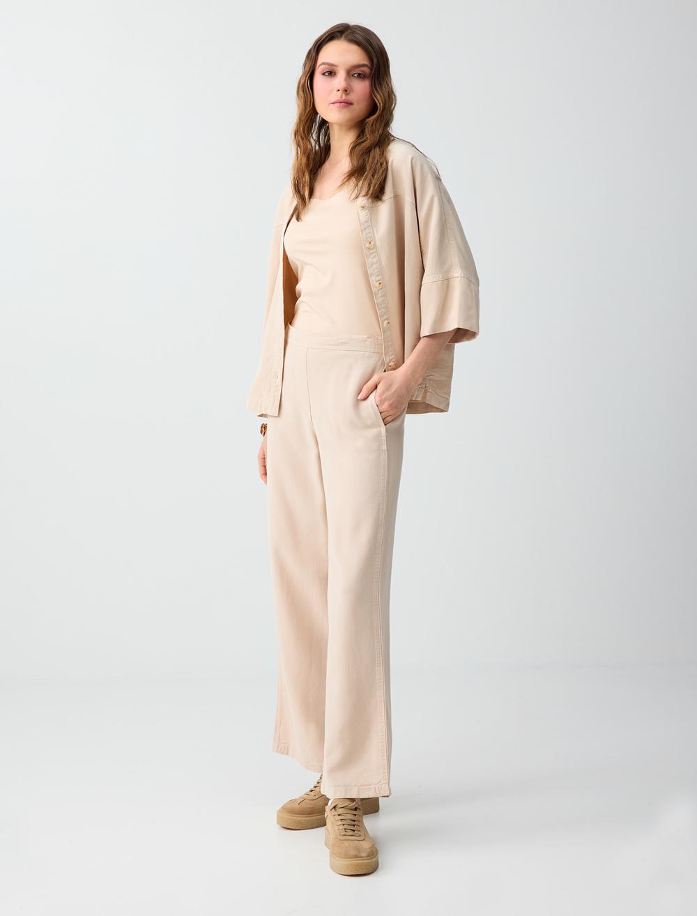 Normal Bel Normal Paça Cep Detaylı Uzun Pantolon