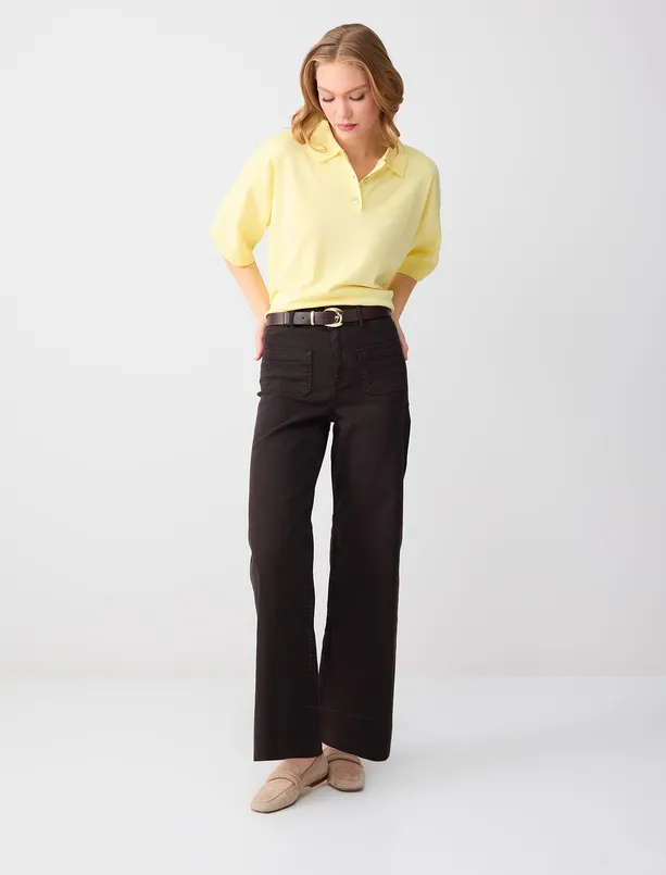 Bayan  Bol Paça Yüksek Bel Rahat Kesim Denim Pantolon