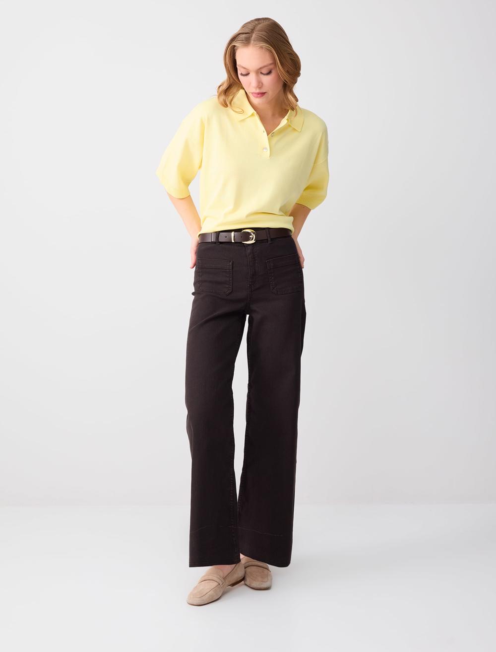 Bol Paça Yüksek Bel Rahat Kesim Denim Pantolon