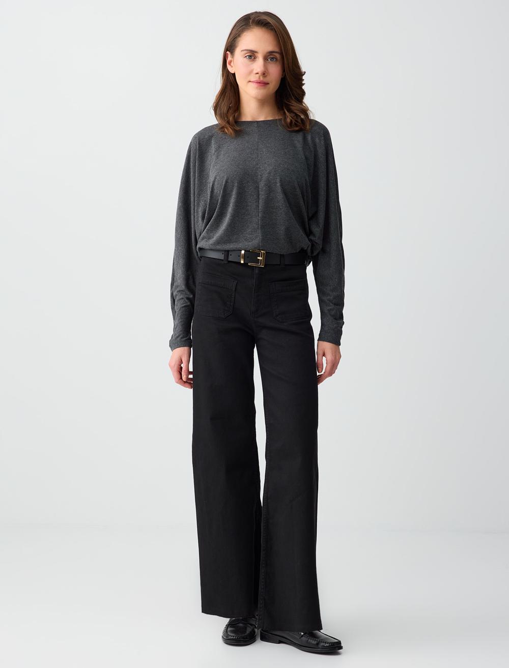 Bol Paça Yüksek Bel Rahat Kesim Denim Pantolon