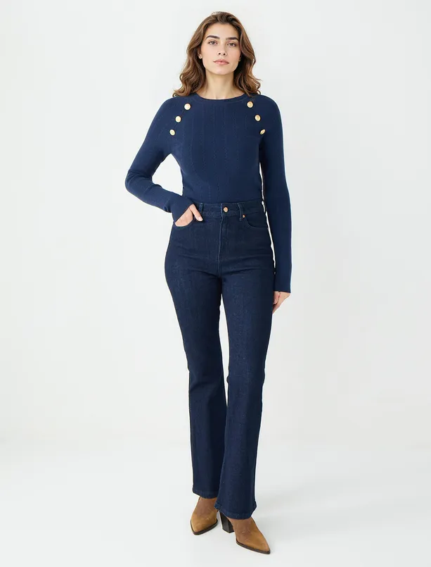 Bayan  Bol Paça Yüksek Bel Uzun Denim Pantolon