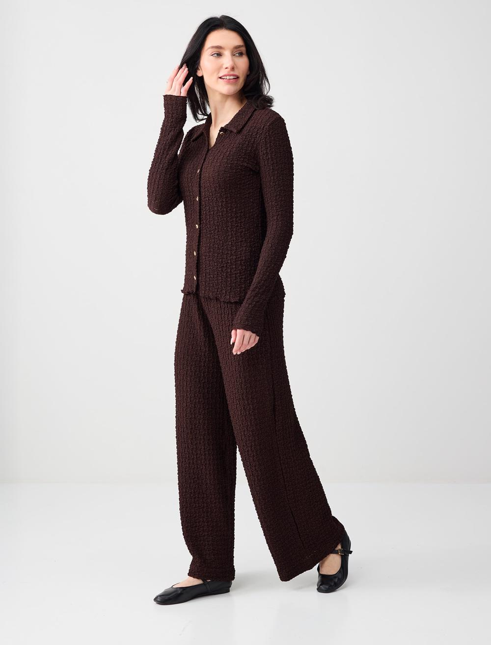 Bol Kesim Dokulu Örme Pantolon