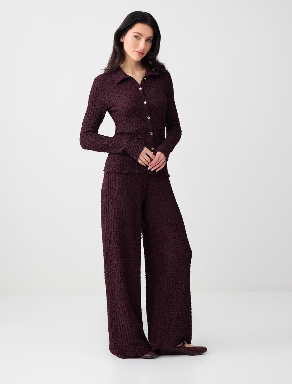 Bol Kesim Dokulu Örme Pantolon